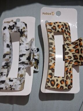 It Girl Leopard & Pixel Rectangle Hair Claw Clips - Cream, Orange, Black, Tan